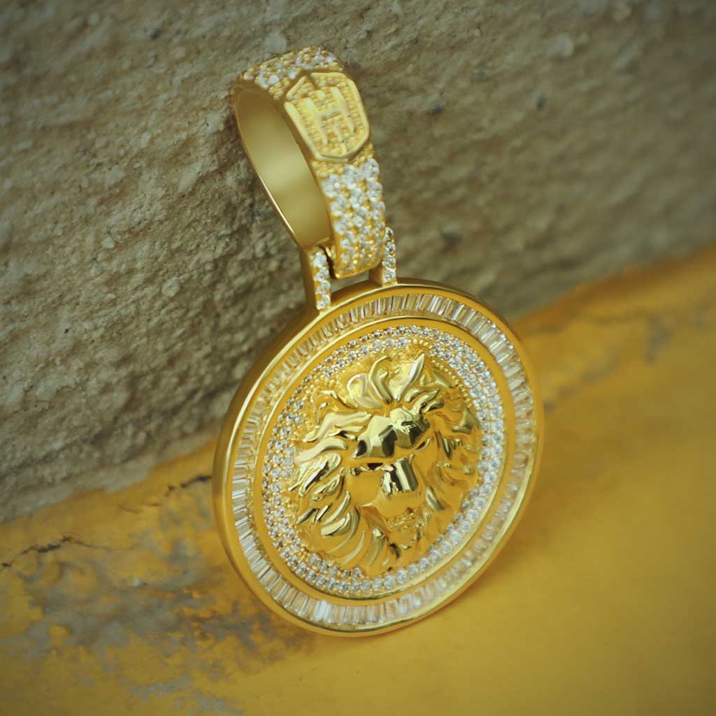 Iced Lion Pendant in Gold