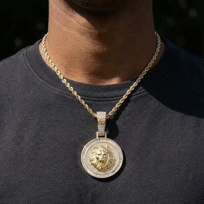 Iced Lion Pendant in Gold