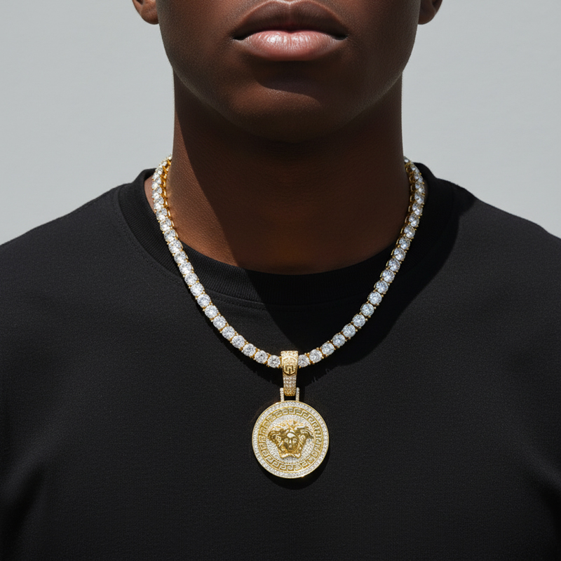 Iced Snake Hair Banshee Pendant in Gold Iced Snake Hair Banshee Pendant in Gold