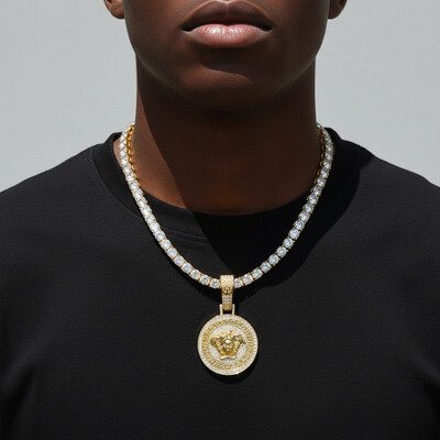 Iced Snake Hair Banshee Pendant in Gold