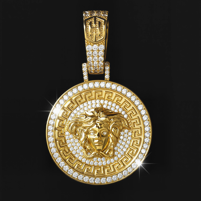 Iced Snake Hair Banshee Pendant in Gold Iced Snake Hair Banshee Pendant in Gold