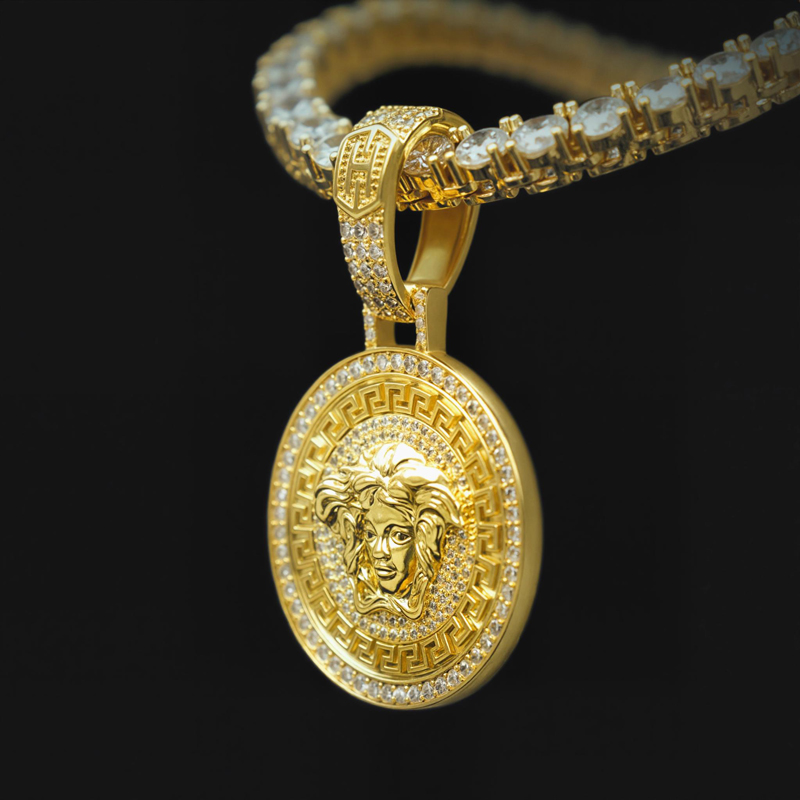 Iced Snake Hair Banshee Pendant in Gold Iced Snake Hair Banshee Pendant in Gold