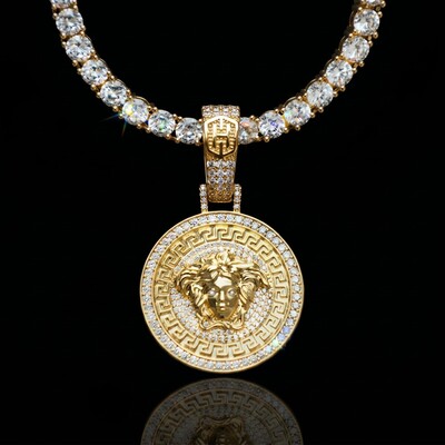 Iced Snake Hair Banshee Pendant in Gold