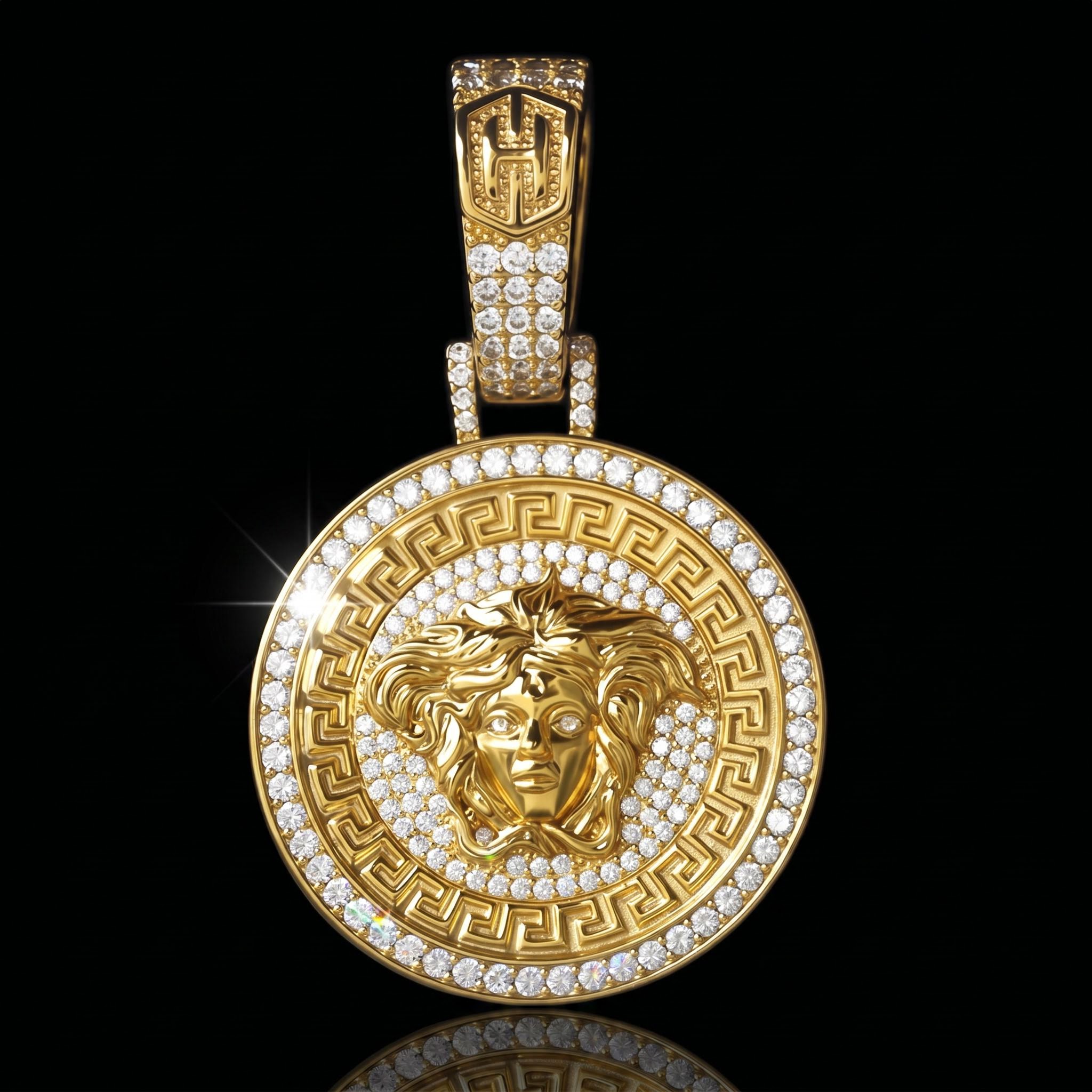 Iced Snake Hair Banshee Pendant in Gold