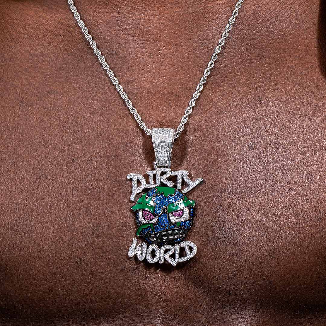 Iced Dirty World Pendant in White Gold