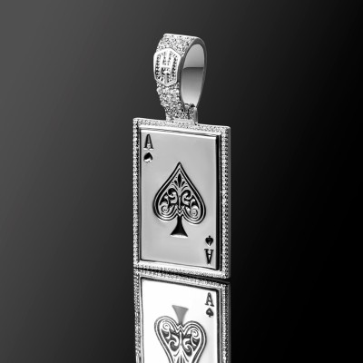 Ace of Spades Poker Card Pendant in White Gold