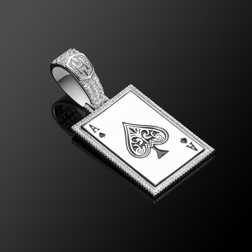 Ace of Spades Poker Card Pendant in White Gold