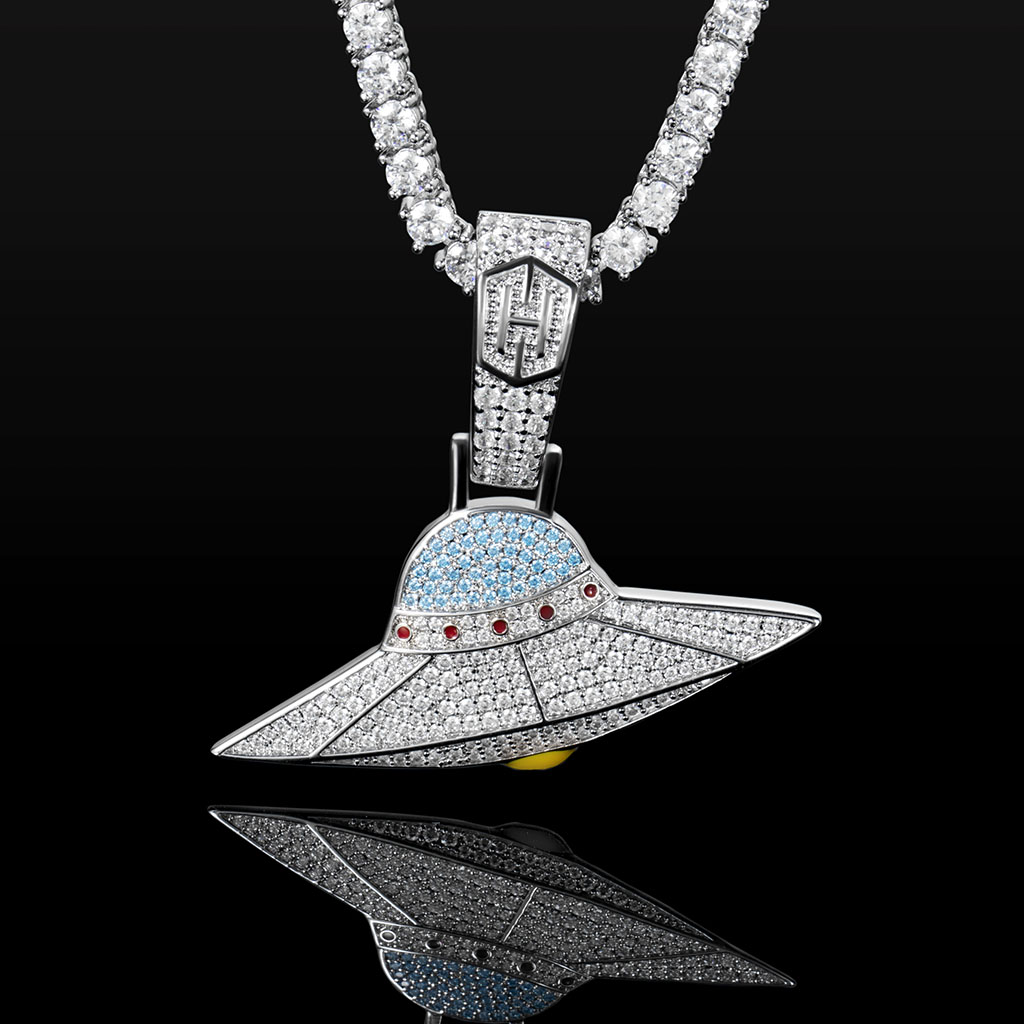  Iced UFO Pendant in White Gold