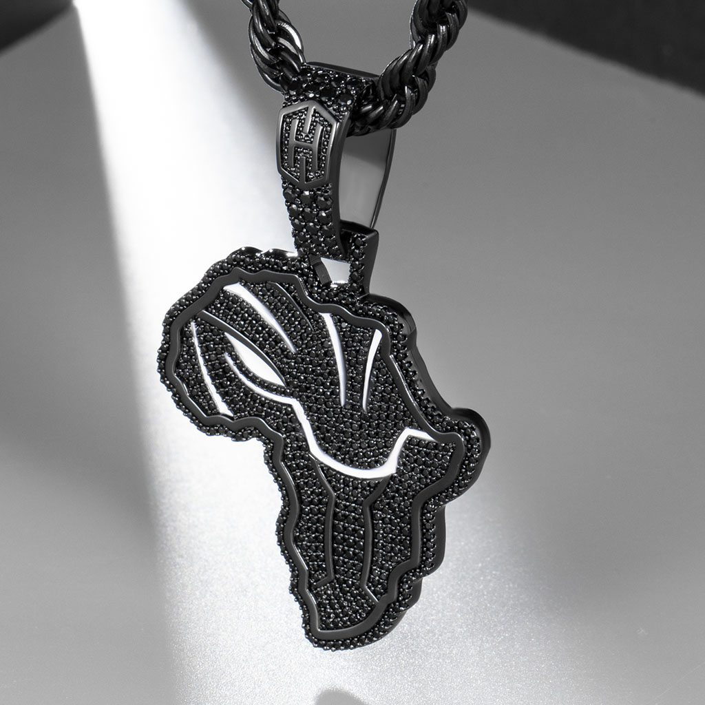 Iced African Black Panther Map in Black Gold