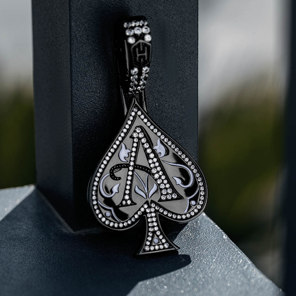 Iced Ace of Spades Pendant in Black Gold