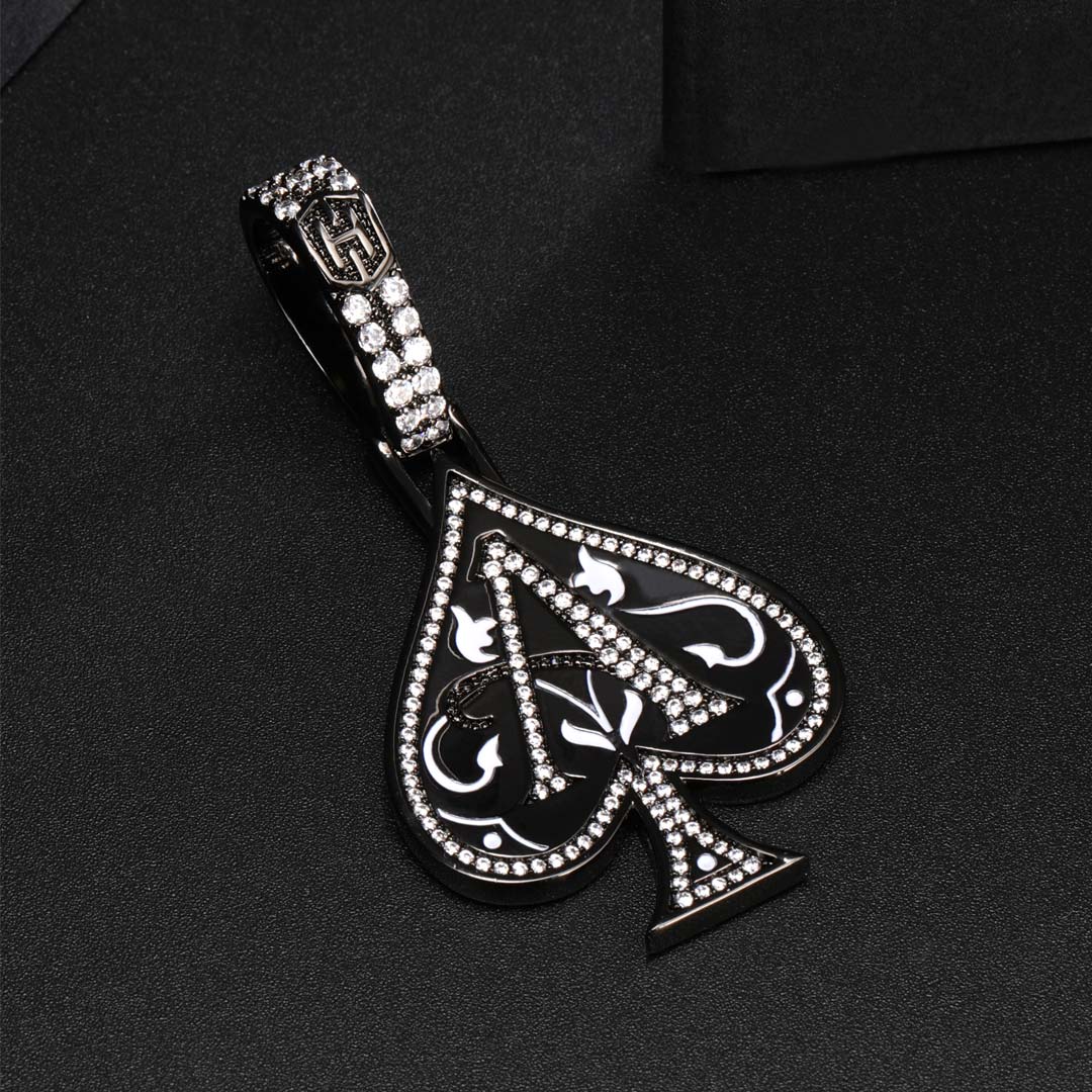 Iced Ace of Spades Pendant in Black Gold