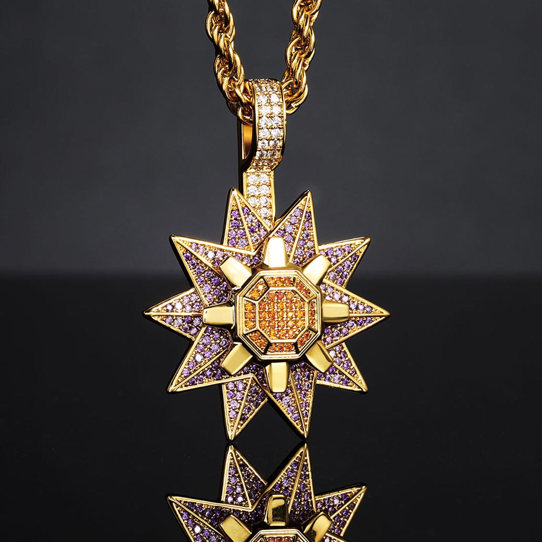  Iced Rotating Starfish Pendant in Gold FREE Chain Included