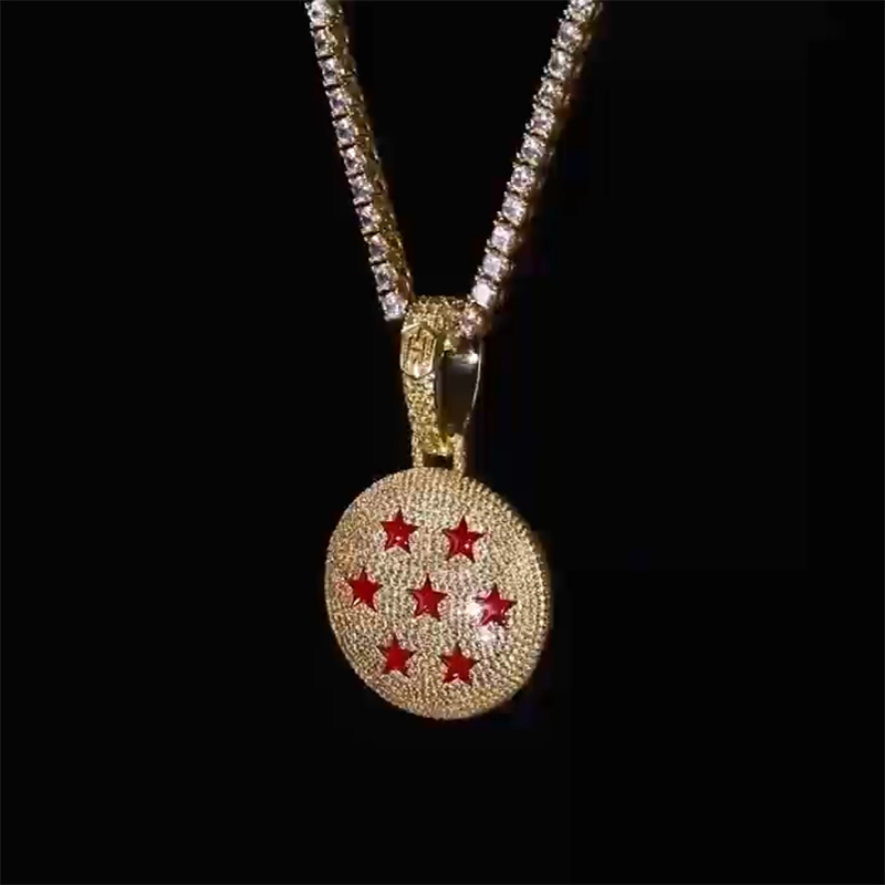 Iced Seven-Star Ball Pendant in Gold