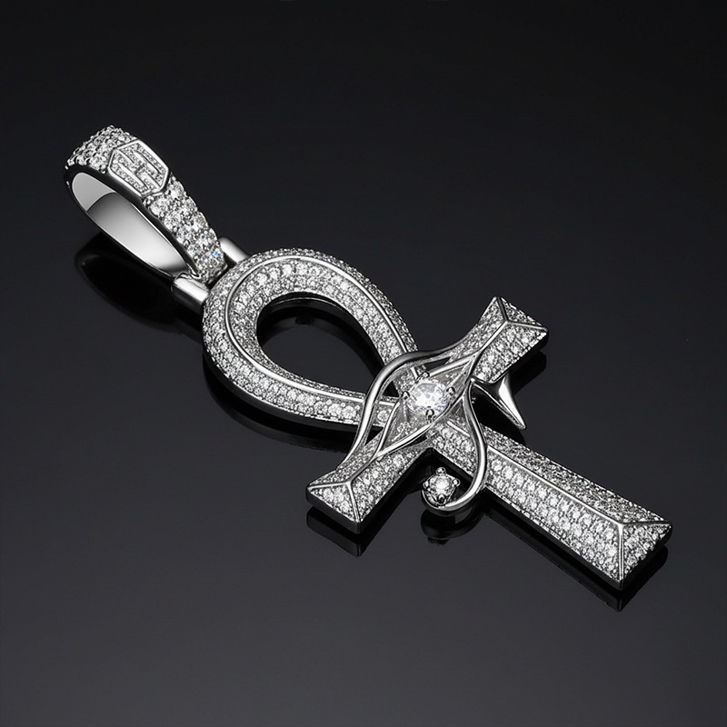 Iced Eye of Horus Ankh Pendant in White Gold