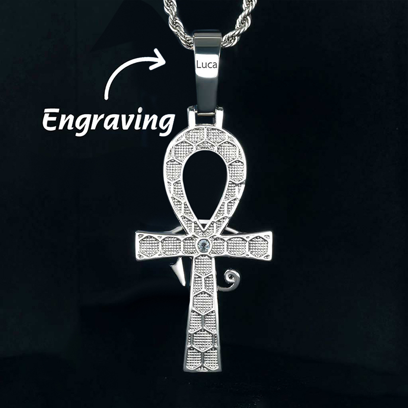Iced Eye of Horus Ankh Pendant in White Gold