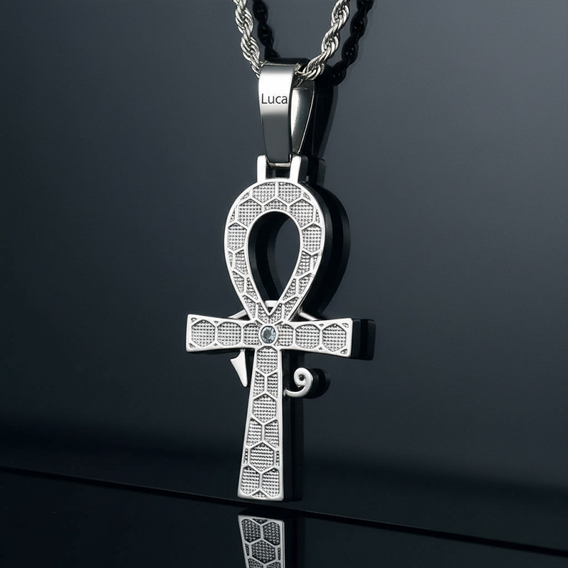 Iced Eye of Horus Ankh Pendant in White Gold