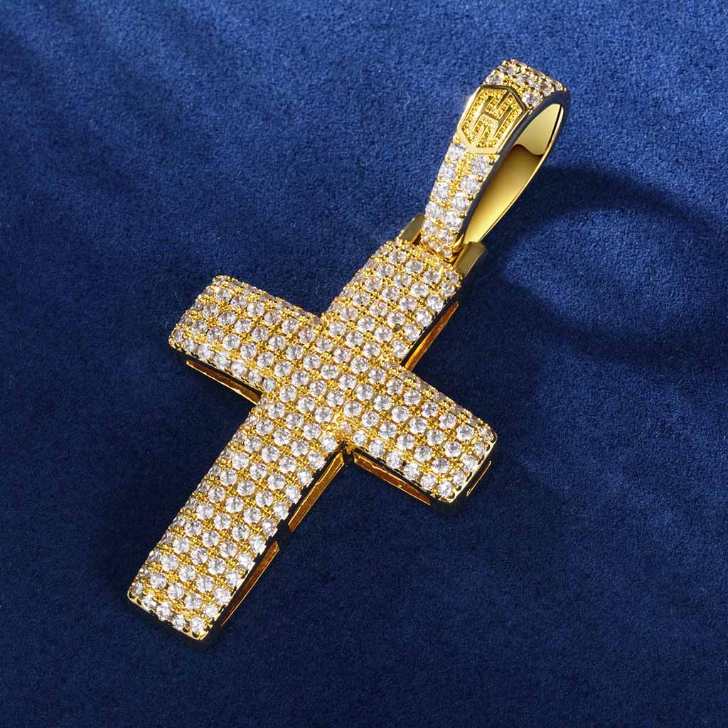Iced Religious Cross Pendant in Gold