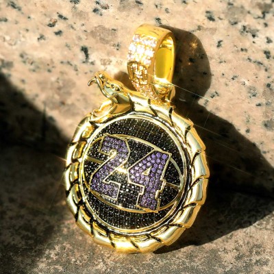  Iced "24" Basketball Ouroboros Pendant in Gold