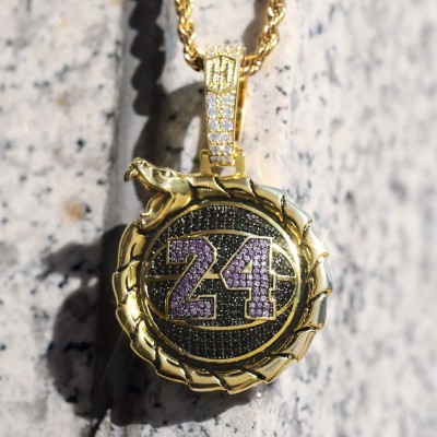  Iced "24" Basketball Ouroboros Pendant in Gold