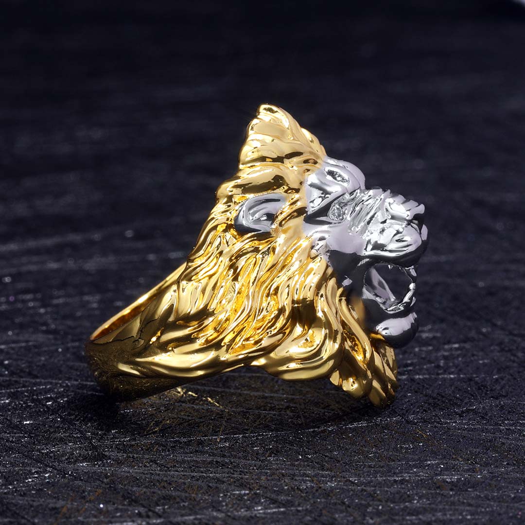 Two-tone Roaring Lion Head Ring