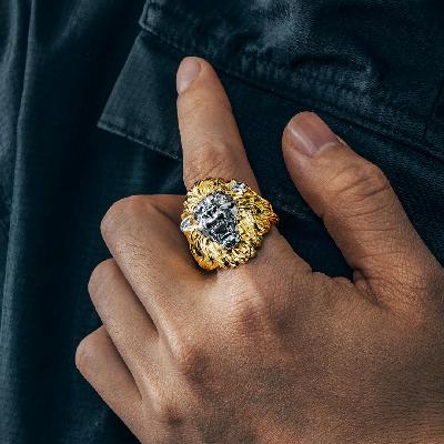 Two-tone Roaring Lion Head Ring
