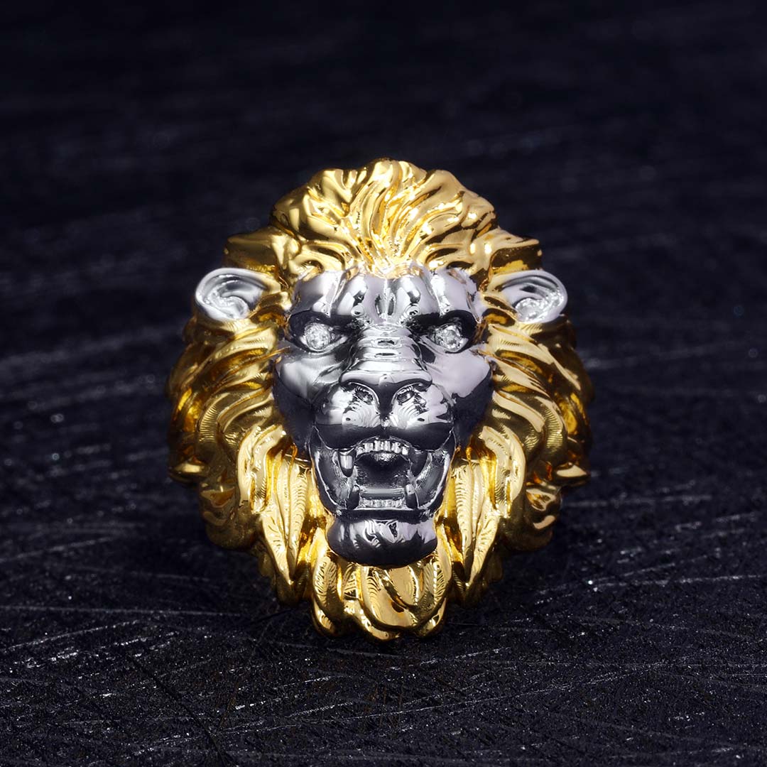 Two-tone Roaring Lion Head Ring