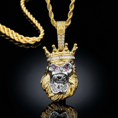 Iced Roaring King Crown Gorilla Pendant