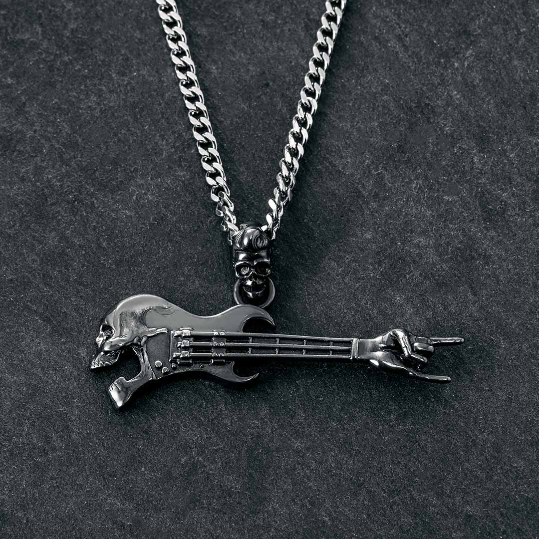 Rock Gestures Skeleton Guitar Pendant in Black Gold Rock Gestures Skeleton Guitar Pendant in Black Gold