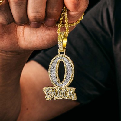 Iced "O Block" Pendant in Gold