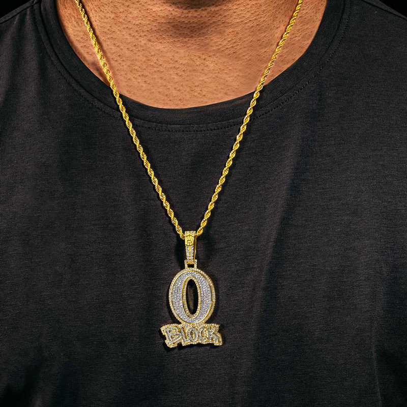 Iced "O Block" Pendant in Gold