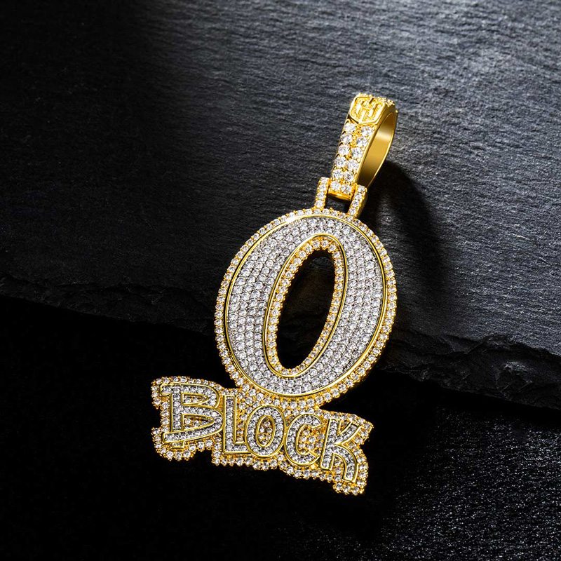 Iced "O Block" Pendant in Gold