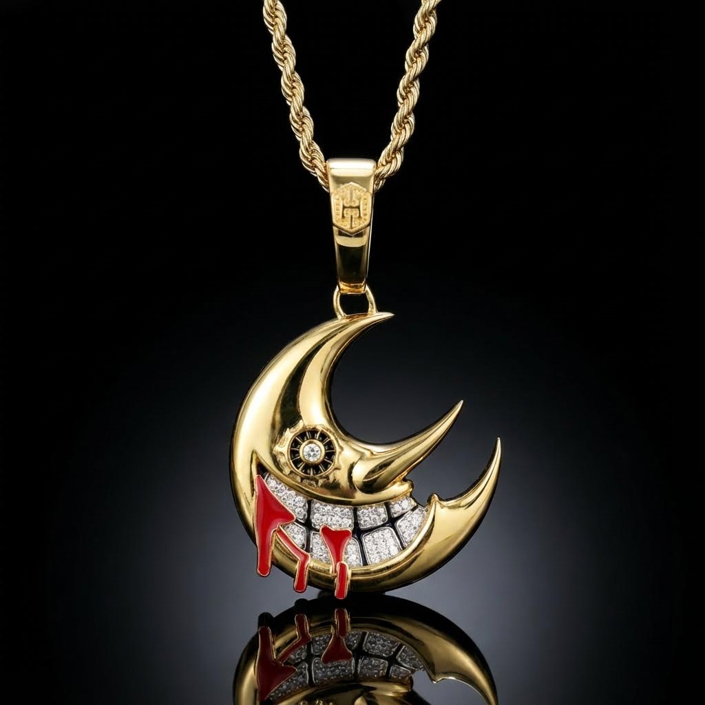 Iced Moon Face Pendant