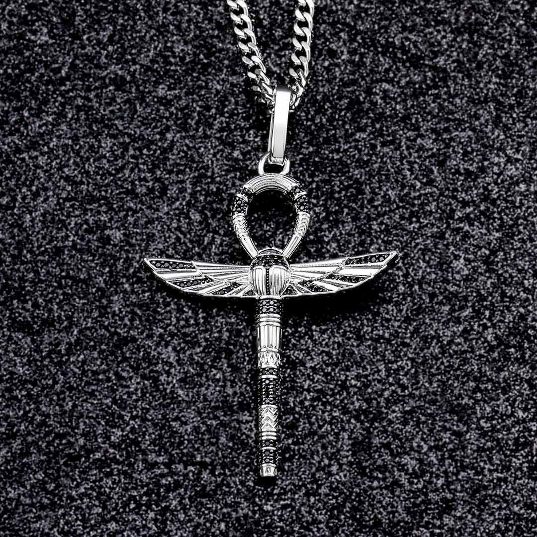 Iced Ankh Wings Pendant