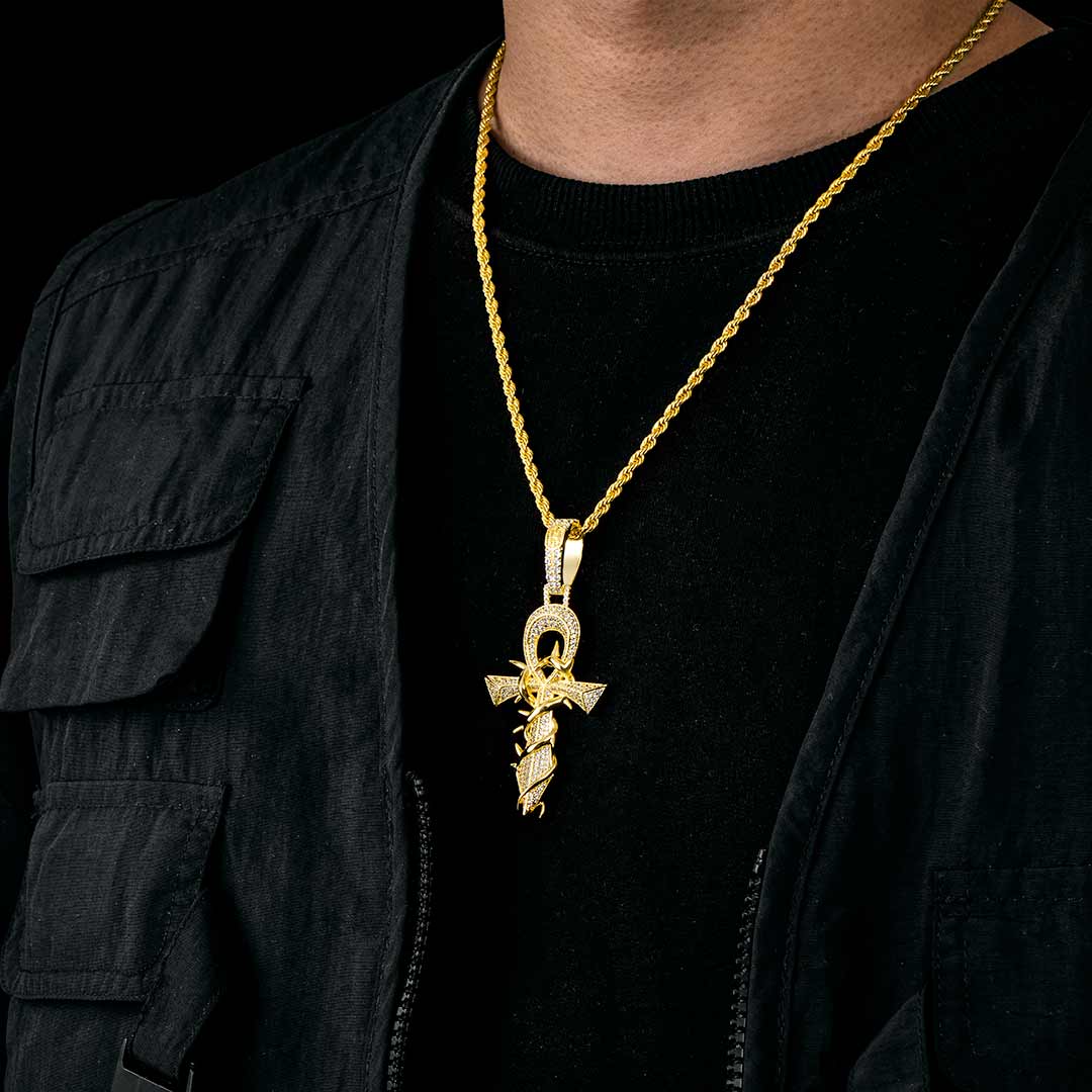 Iced Thorns Cross Pendant in Gold