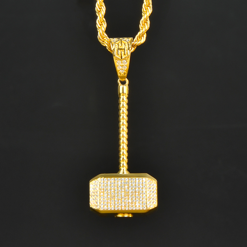 Iced Hammer Pendant in Gold
