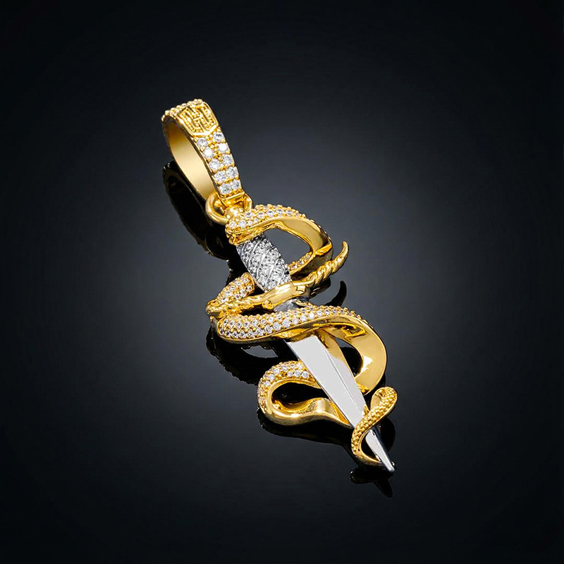 Iced Dagger and snake Pendant