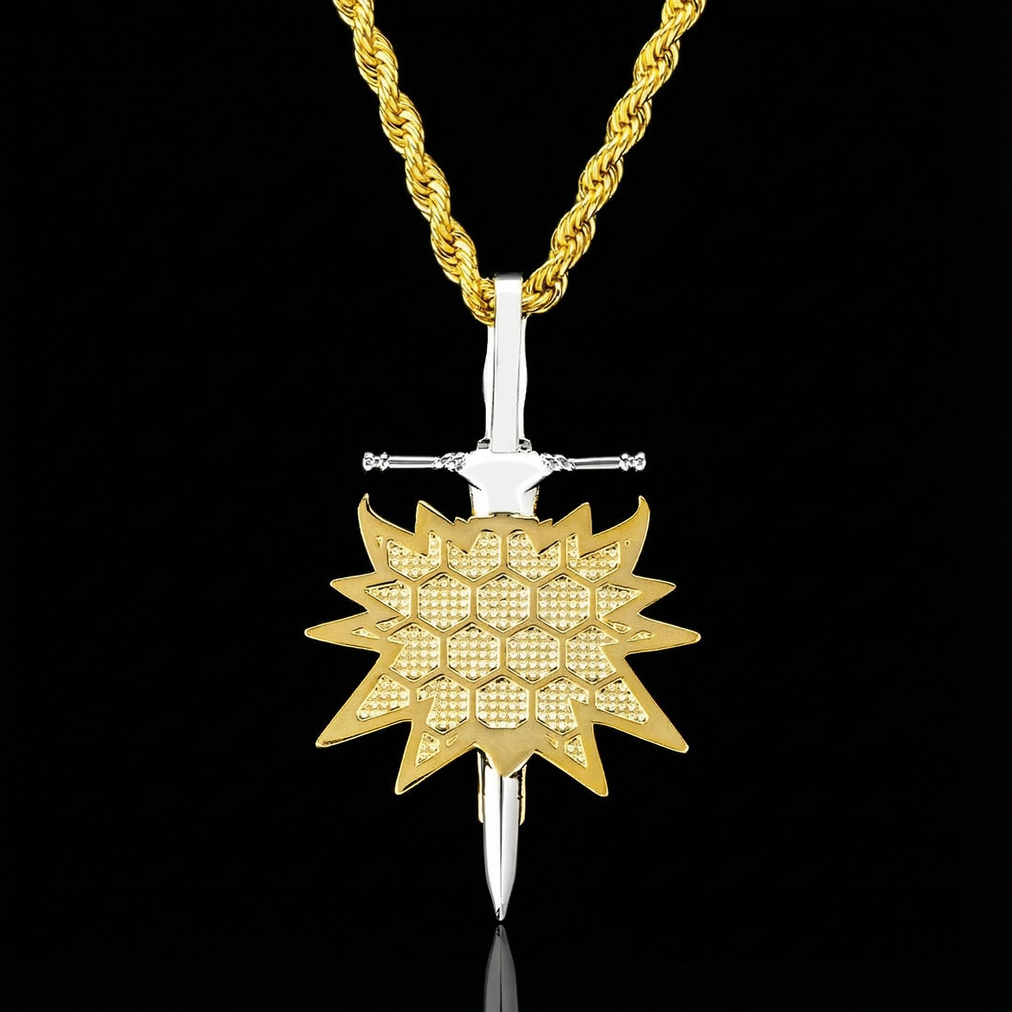 Iced Monster Hunter Wolf Head Sword Pendant Iced Monster Hunter Wolf Head Sword Pendant