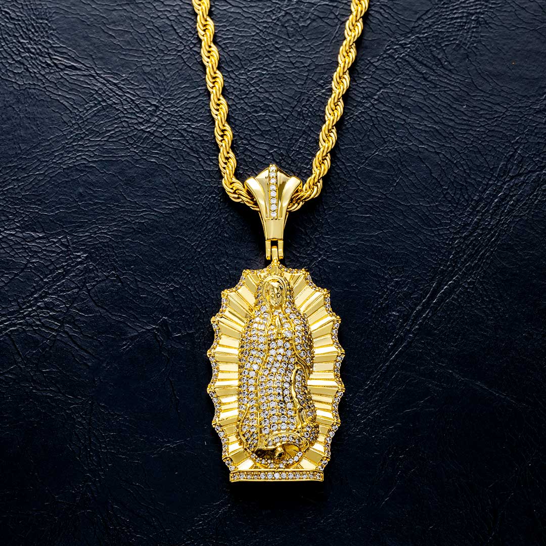 Iced Virgin Mary Pendant in Gold