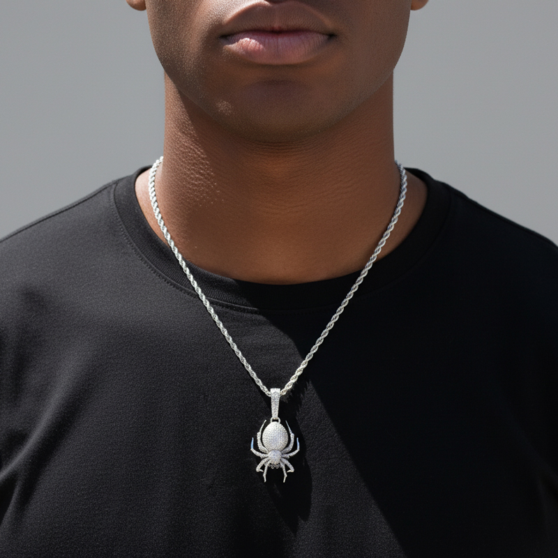 Iced Spider Pendant in White Gold