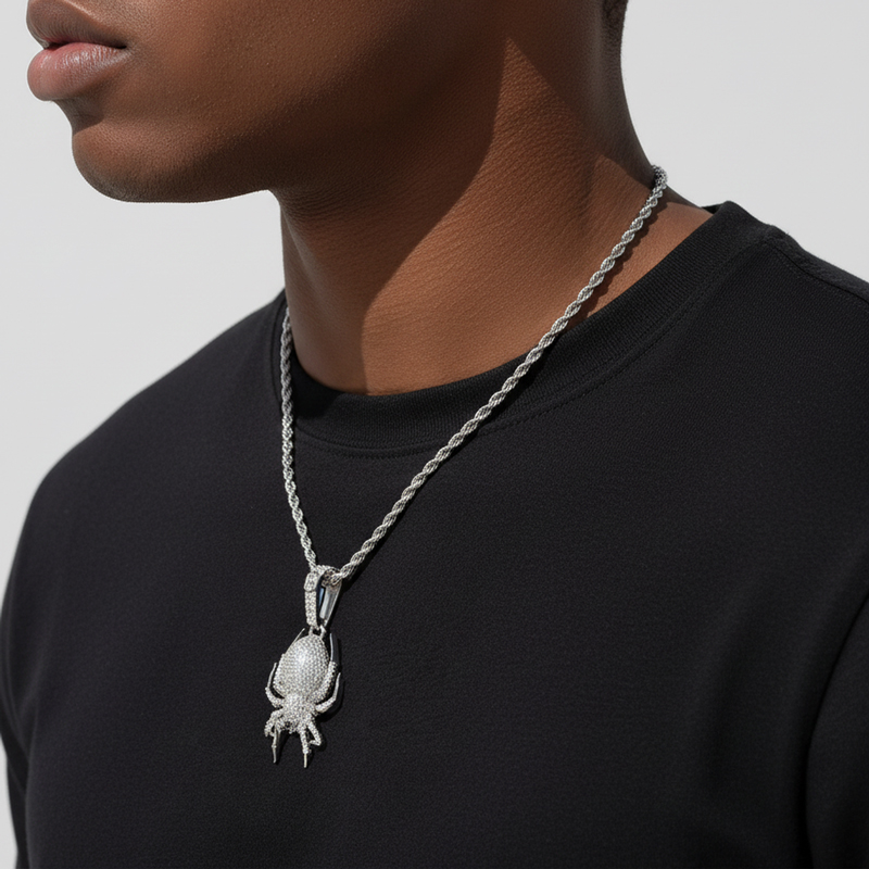 Iced Spider Pendant in White Gold