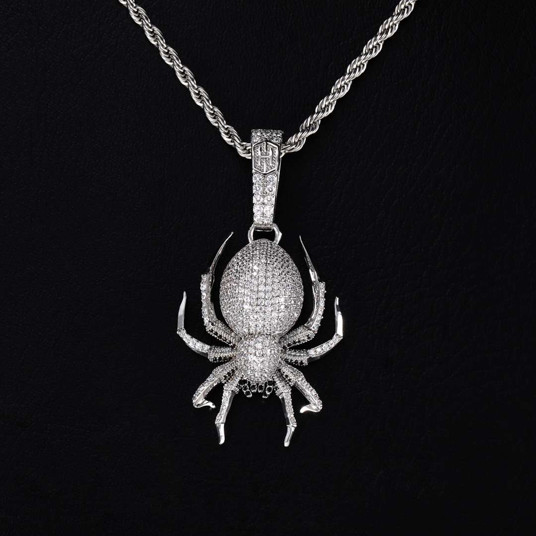 Iced Spider Pendant in White Gold