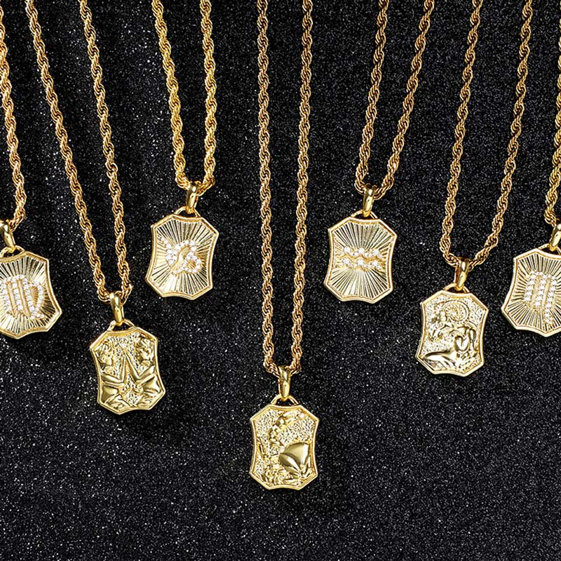  Iced Double-Side Twelve Constellations Pendant in Gold