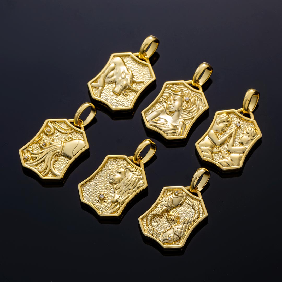  Iced Double-Side Twelve Constellations Pendant in Gold