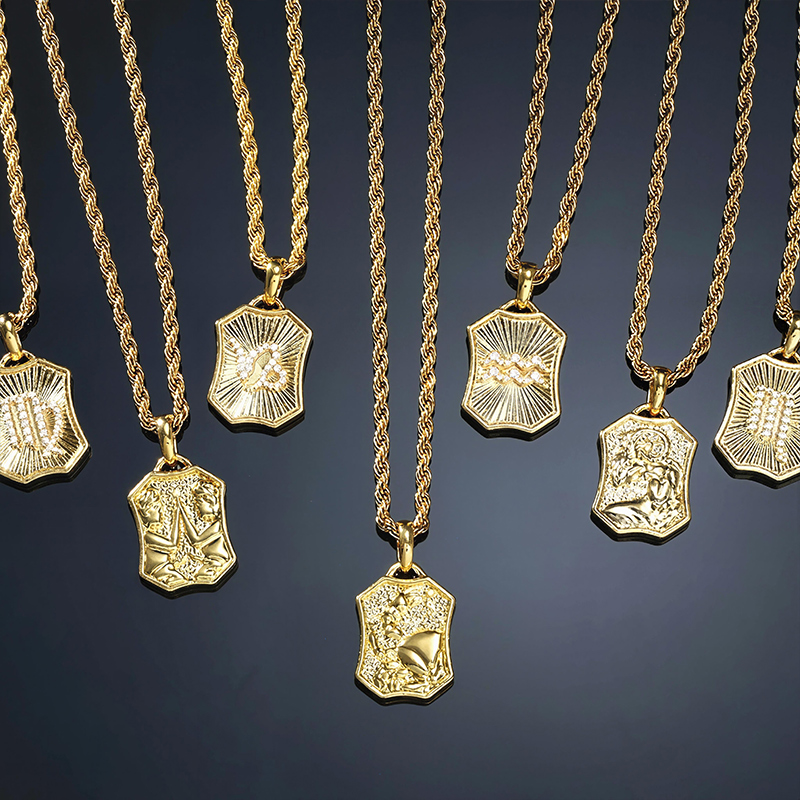 Iced Double-Side Twelve Constellations Pendant in Gold Iced Double-Side Twelve Constellations Pendant in Gold