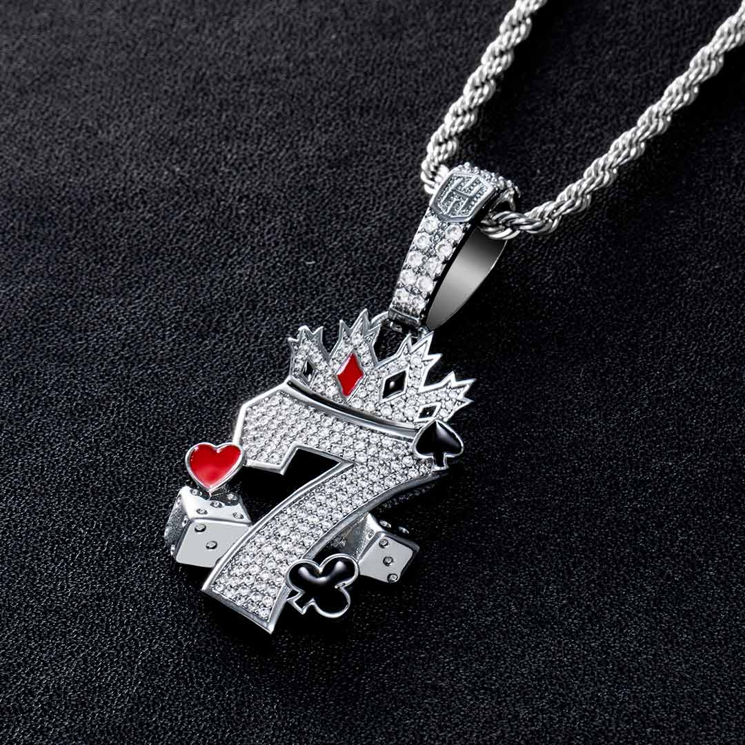 Crown 7 with Playing Card Suit and Dices Pendant