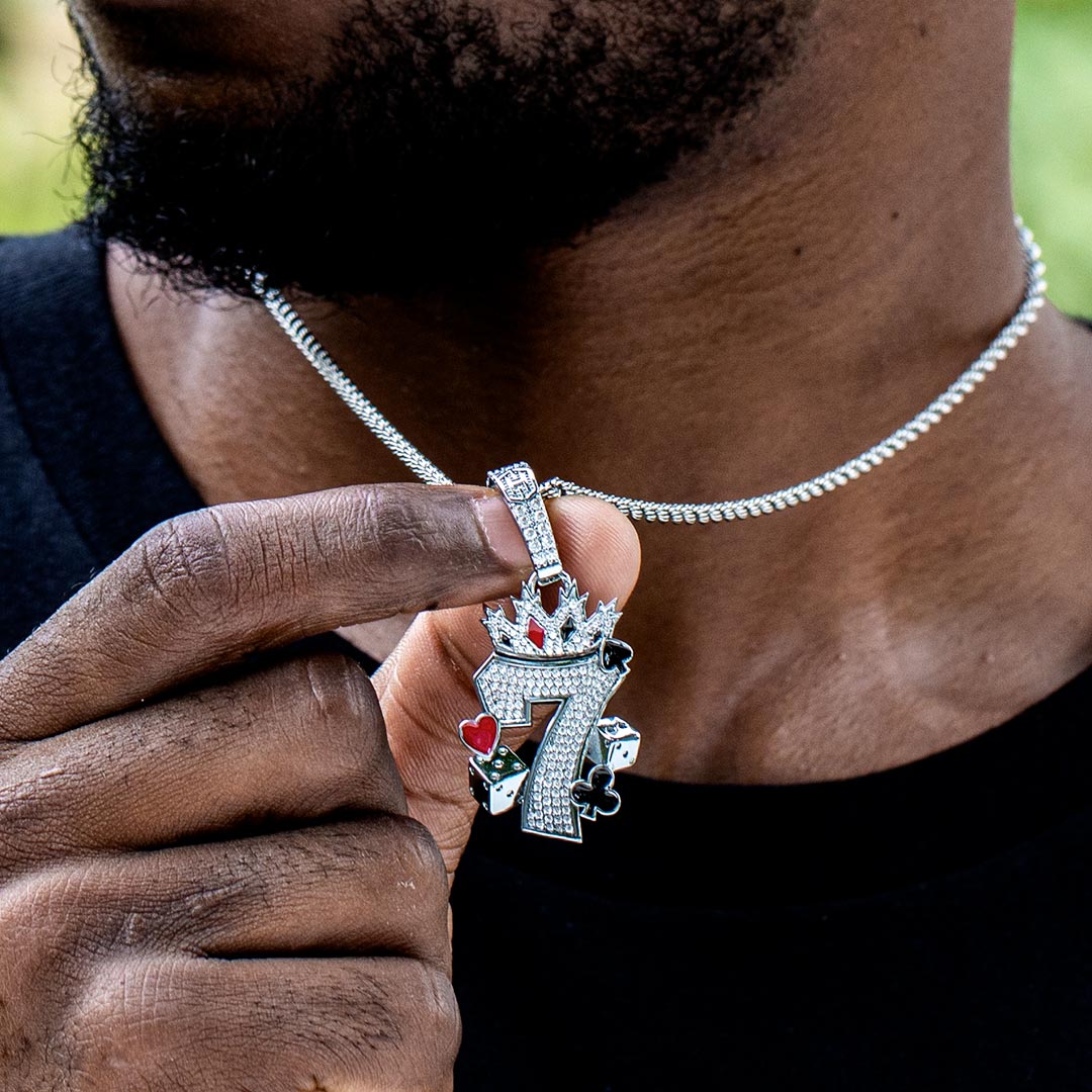 Crown 7 with Playing Card Suit and Dices Pendant