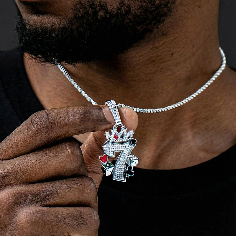 Crown 7 with Playing Card Suit and Dices Pendant