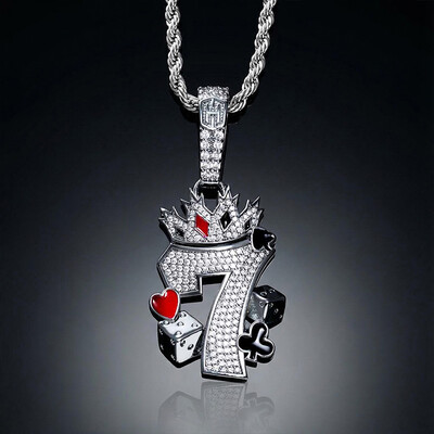 Crown 7 with Playing Card Suit and Dices Pendant
