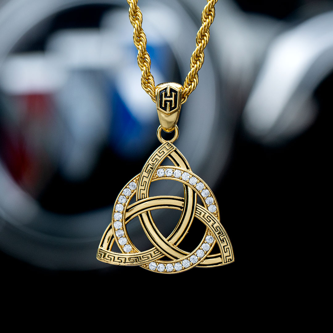 Iced Celtic Knot Pendant in Gold