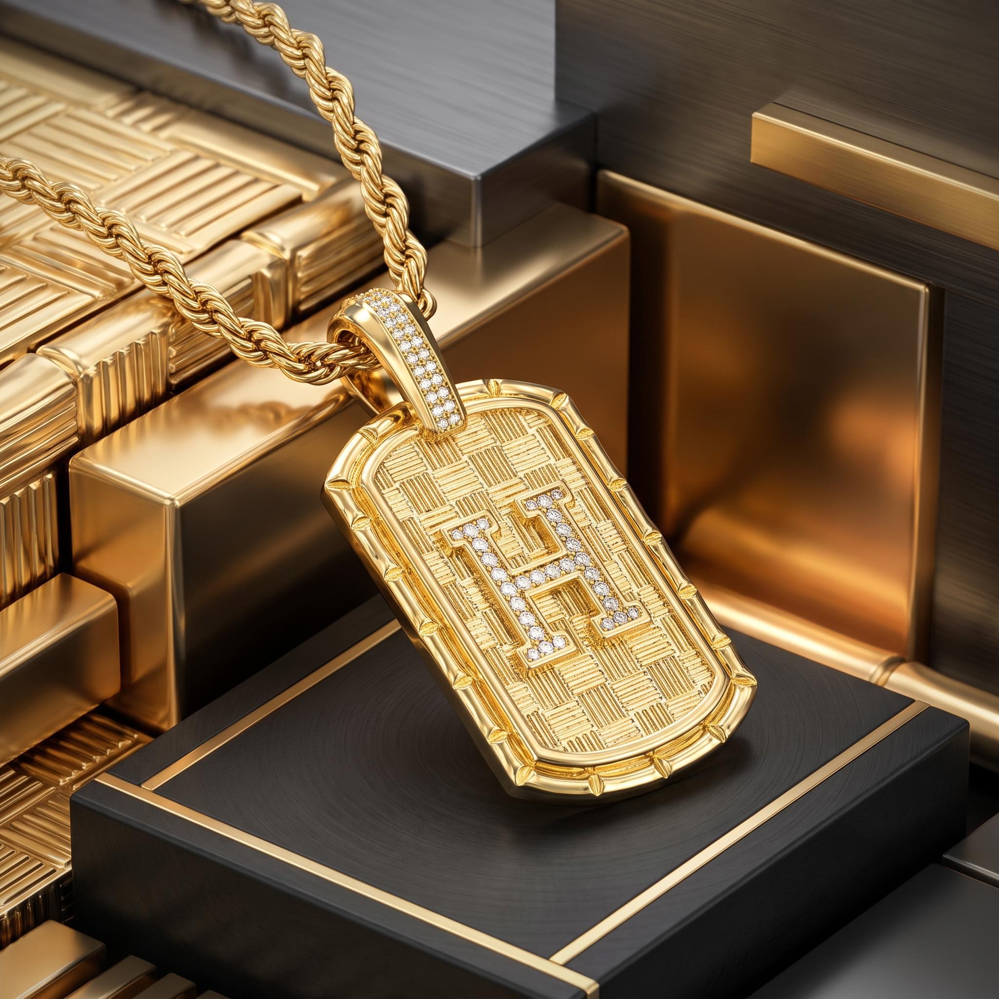Iced A-Z Initial Letter Pendant in Gold